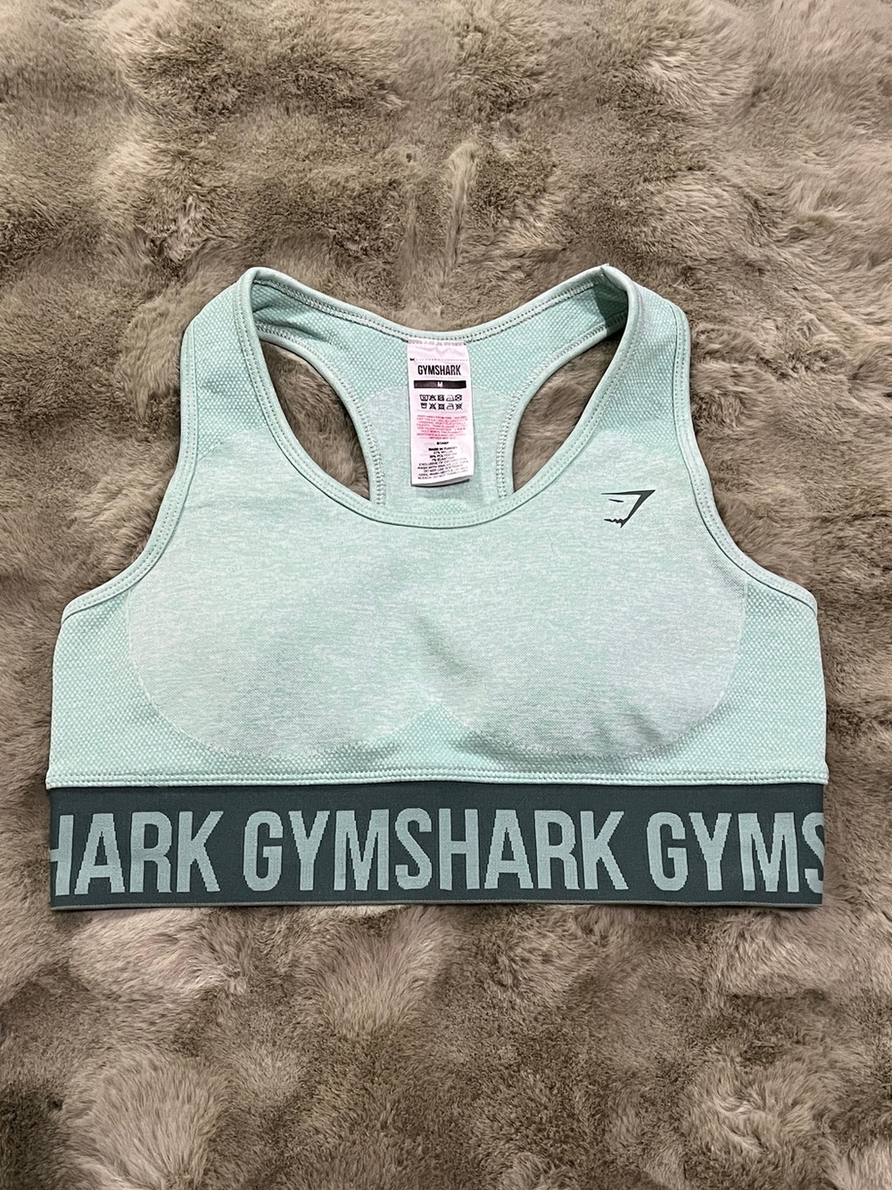 Gymshark Mint Seamless Racerback Crop Sports Bra with Branded Band